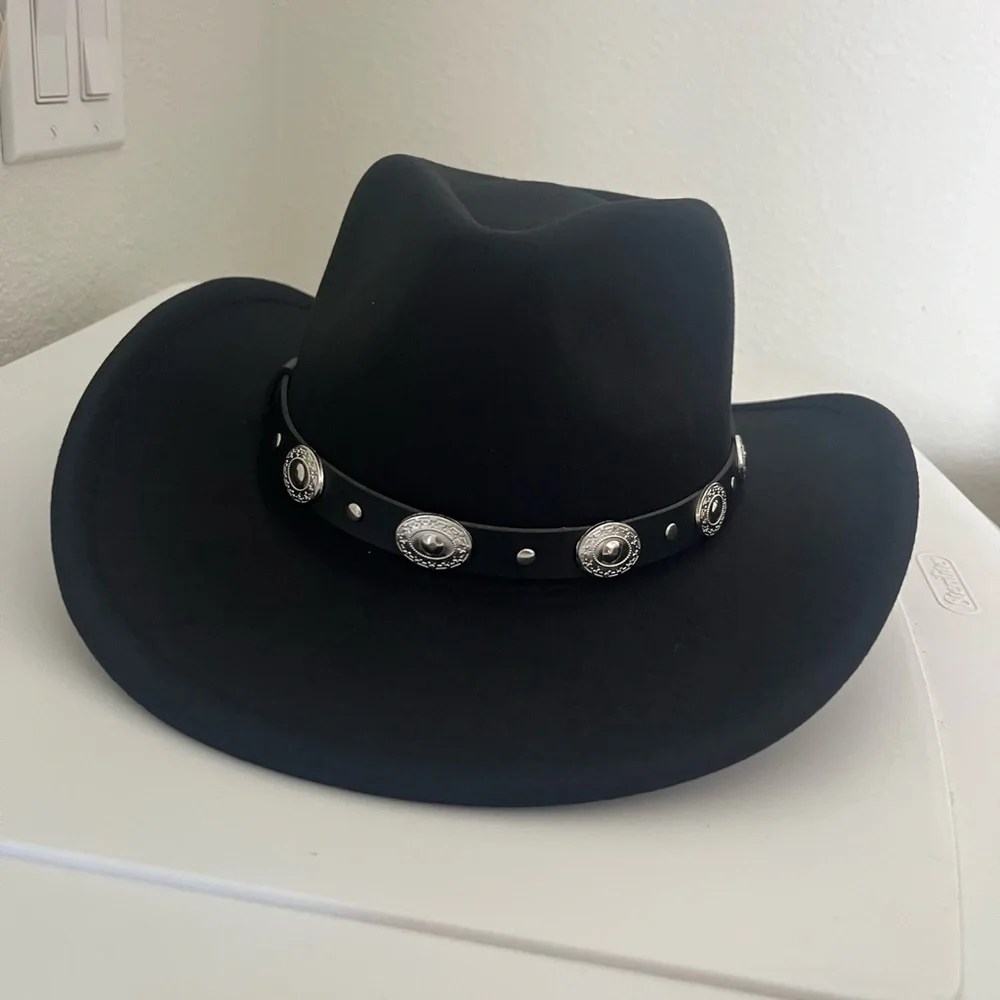 Black Cowboy Hat with Silver Accents - Picture 2 of 3